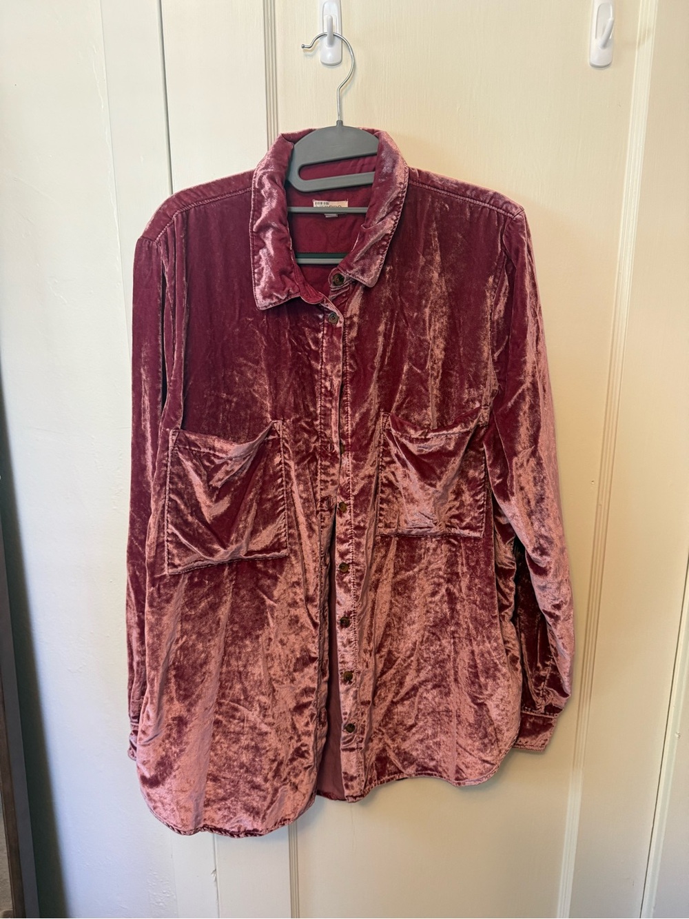Pilcro Velvet Button-Front Shacket in Mauve